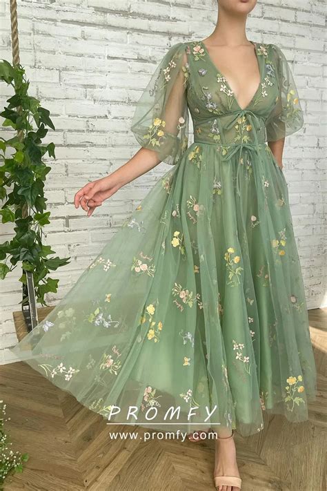 Green embroidered tulle dress 